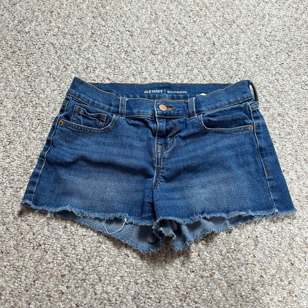 Old Navy Womens Boyfriend Shorts 2 Denim Distress Mid Rise 2.5" Inseam Raw Hem